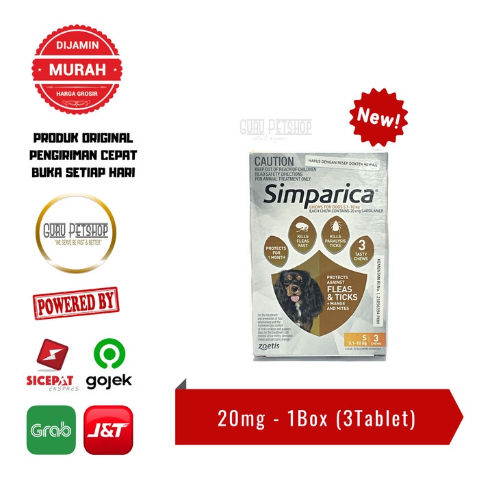 Simparica Obat Kutu Anjing Tablet Kunyah - Brown 20mg (Berat 5-10kg)