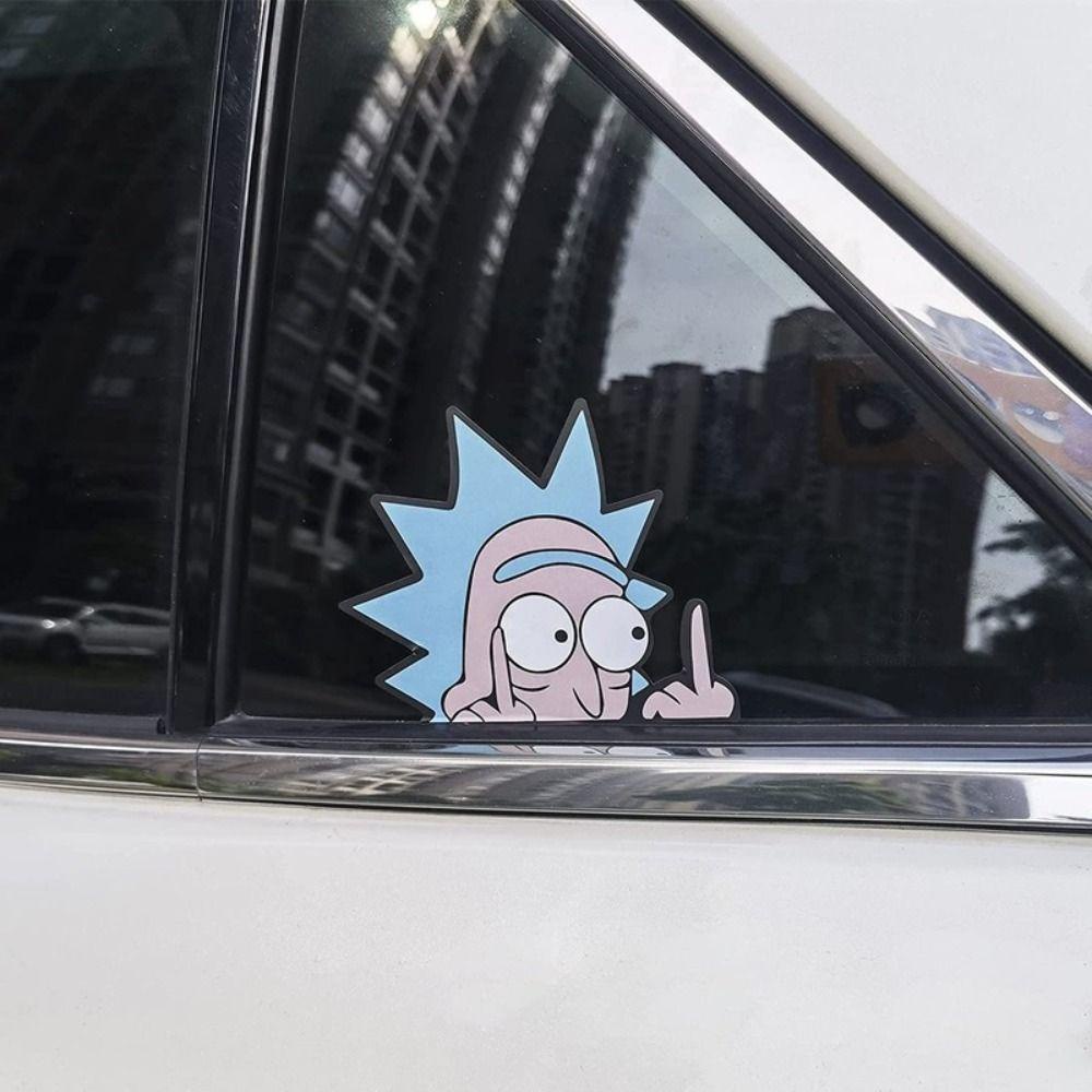 Lanfy Rick Mort Stiker Menarik Aksesori Perekat Diri Mobil Styling Kaca Dekorasi Aksesori Mobil Dekoratif Jari Tengah Decal