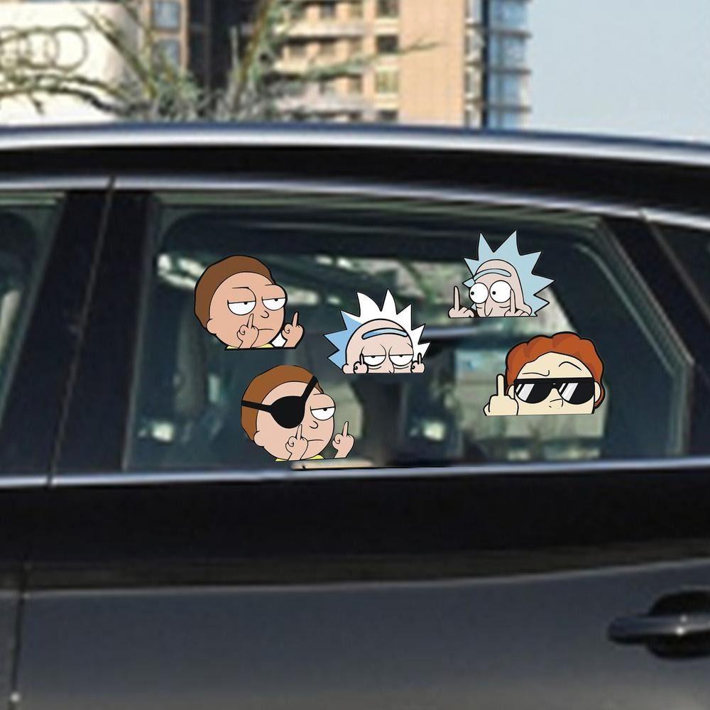 Lanfy Rick Mort Stiker Menarik Aksesori Perekat Diri Mobil Styling Kaca Dekorasi Aksesori Mobil Dekoratif Jari Tengah Decal