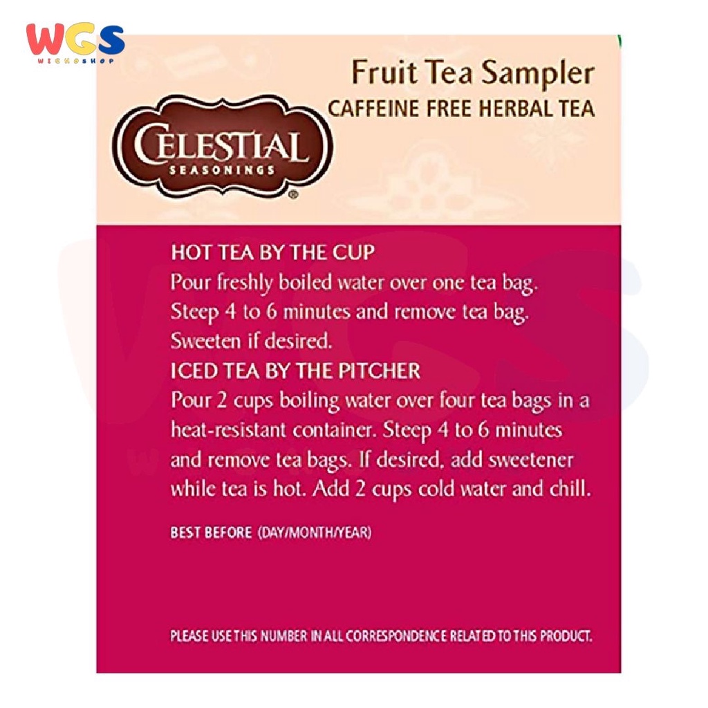 Celestial Seasonings Fruit Tea Sampler 5 Flavors 18 Tea Bags 40g