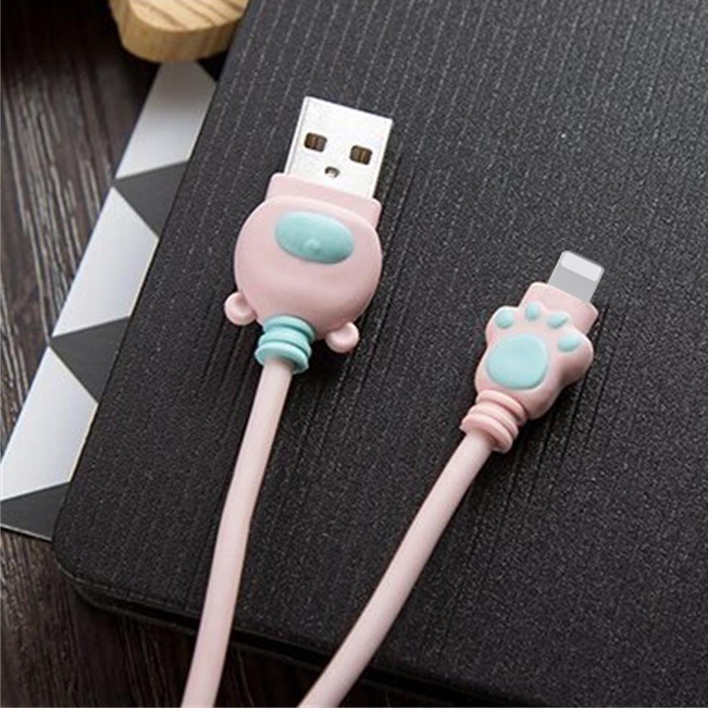 Untuk IPhone Huawei Android Kabel Data Kartun Kaki Beruang Kabel Data Dengan Penutup Pelindung Kabel Data Lucu 2A Kabel Pengisian Cepat