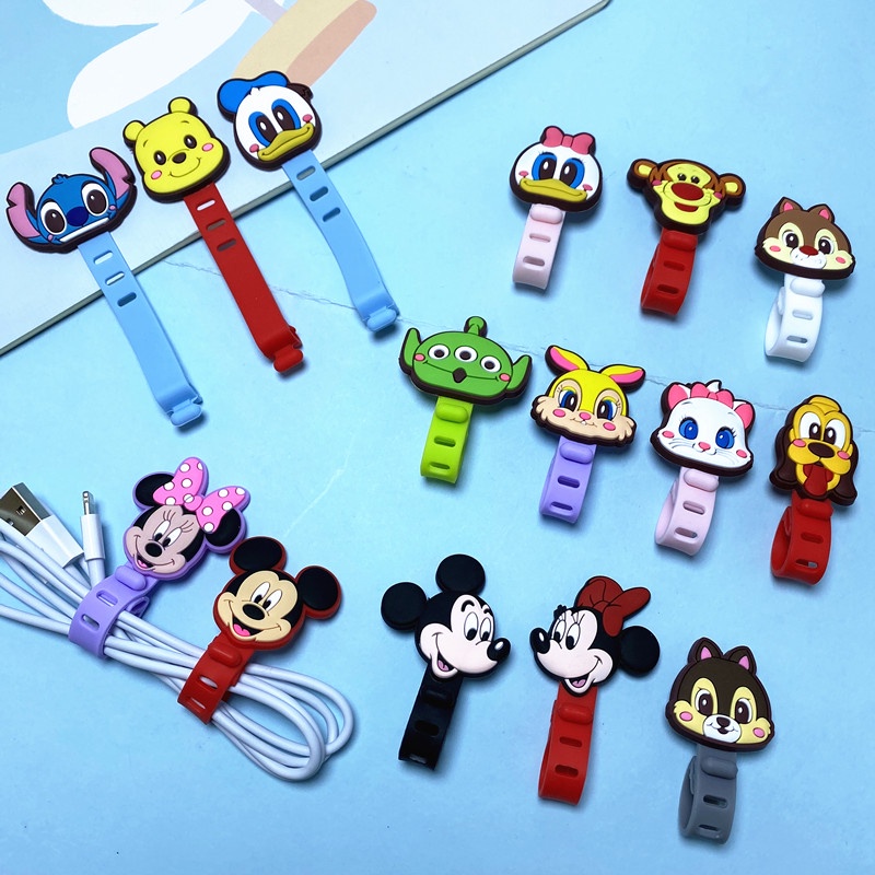 50pcs Kartun Disney Headphone Earphone Kabel Kawat Organizer Cord Holder USB Charger Cable Winder Kompatibel Untuk IPhone Android Data Line