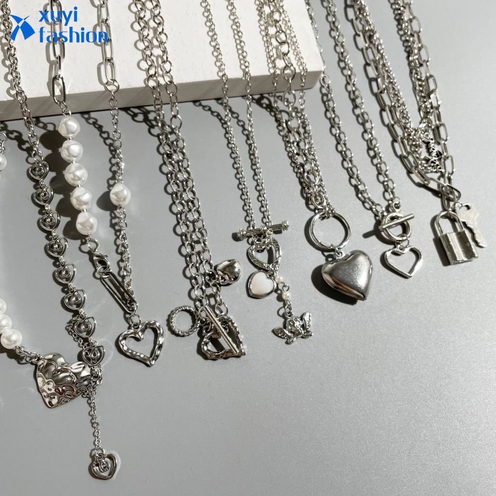 Y2k Kalung Liontin Kupu-Kupu Salib Hati Zirkon Kristal Mutiara Silver Rantai Choker Untuk Aksesoris Perhiasan Wanita