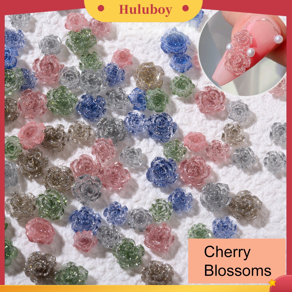 {In Stock} 50Pcs Kamelia Kuku Efek Visual Mengkilap Tiga Dimensi Glitter DIY Ornamen Kerajinan Manikur Kuku Mini 3D Untuk Manicurist