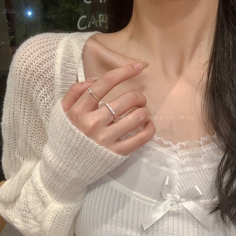 2pcs/set Zirkon Set Cincin Sederhana Untuk Wanita Hati Emas Rings Aksesoris Perhiasan