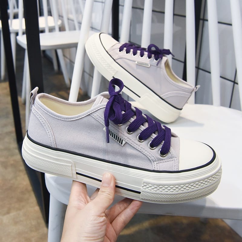 SHOEGALLERY  &quot;FREE BOX&quot;LV0273 Sepatu Kanvas Wanita Basic  Import Sneakers Kanvas Berwarna Gaya Korea