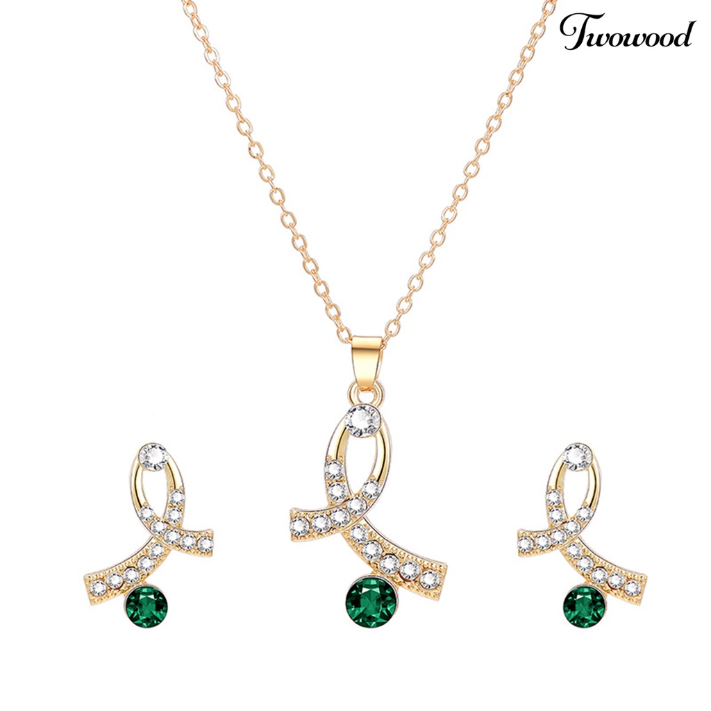 Twowood 1set Wanita Kalung Anting Geometris Elegan Hias Sparkling Adjustable Perhiasan Hadiah Faux Gem Lady Fashion Berlian Imitasi Mengkilap Liontin Kalung Anting Untuk Pesta