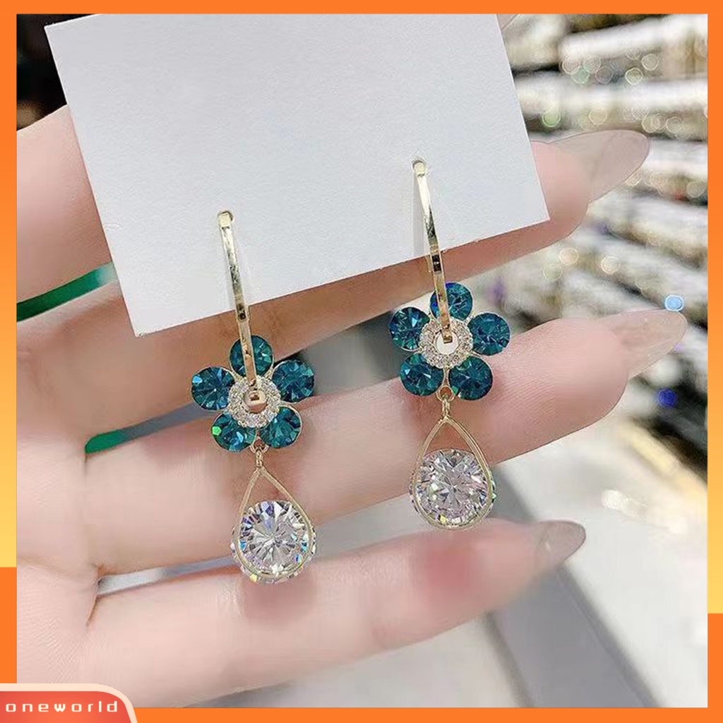 [OWR] 1pasang Ladies Earrings Ringan Mewah Elegan Temperamen Indah Halus Pakaian Sehari-Hari Alloy Faux Kristal Bunga Wanita Anting-Anting Aksesoris Pesta