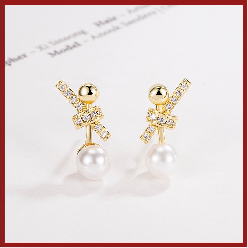 Anting Wanita Mutiara Berlian Imitasi Shell Simpul Emas 18K U1213