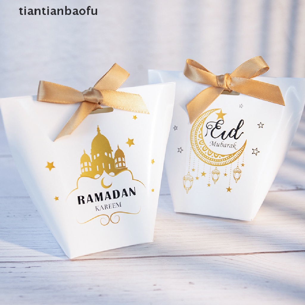 [tiantianbaofu] 5pcs Happy Eid Mubarak Candy Box Kotak Kemasan Kado Perlengkapan Pesta Muslim Butik