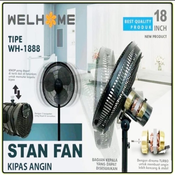 Kipas Angin 18 inch 2in1 Tinggi Pendek WELHOME WH-1888 Berdiri Stand  SNI TERMURAH