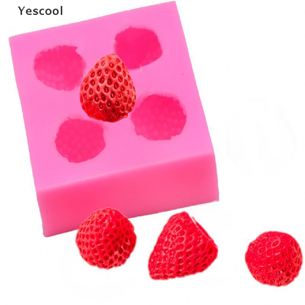 Yescool Cetakan Fondant Silikon Strawberry Mini 3D Berries Cetakan Permen Fondant Coklat ID