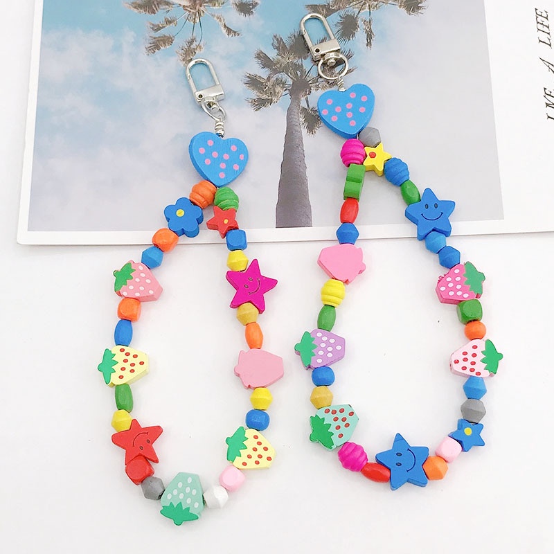 Manik-manik Kayu Strawberry Warna-Warni Kartun Rantai Anti Hilang DIY Membuat Liontin Untuk iPhone Untuk Airpods Untuk Samsung Untuk OPPO Untuk Baseus Untuk Inpods
