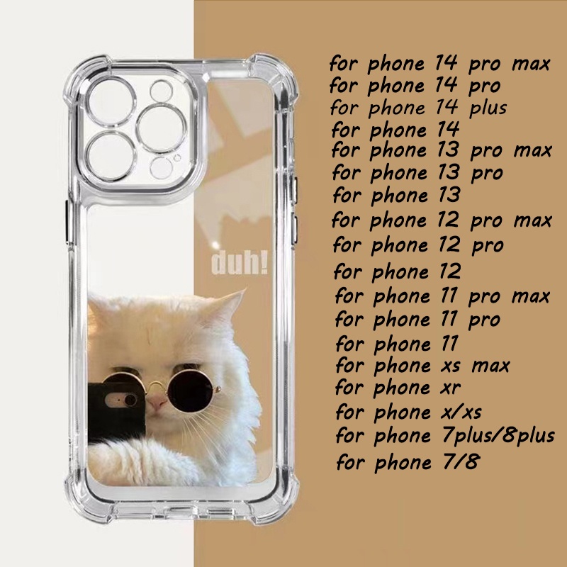 IPHONE Casing Anti Guncangan Lembut Kucing Lucu Kompatibel Untuk Iphone11 14 13 12 Pro Max XS Max X XR 7 +8 6 6S Plus Casing Transparan TPU Unik Tombol Cover Pelindung Kamera