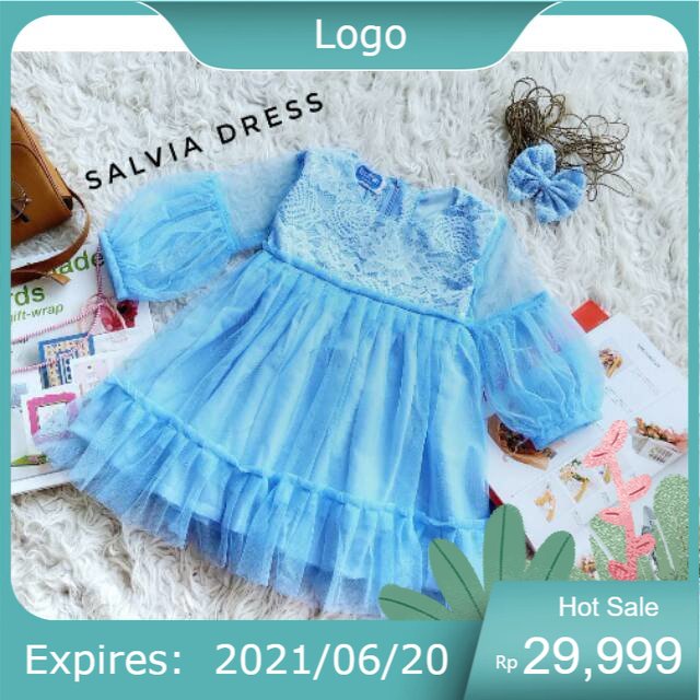 BAJU ANAK / MINI DRESS /BAJU PESTA "' DRESS SALVIA "'  WARNA BABY BLUE