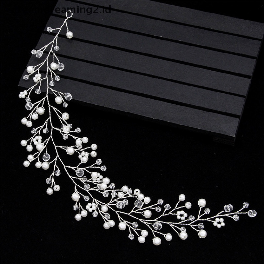 (hot) Fashion Kristal Bando tiara Pengantin Wanita Handmade Simulasi Mutiara Pengantin Pernikahan//