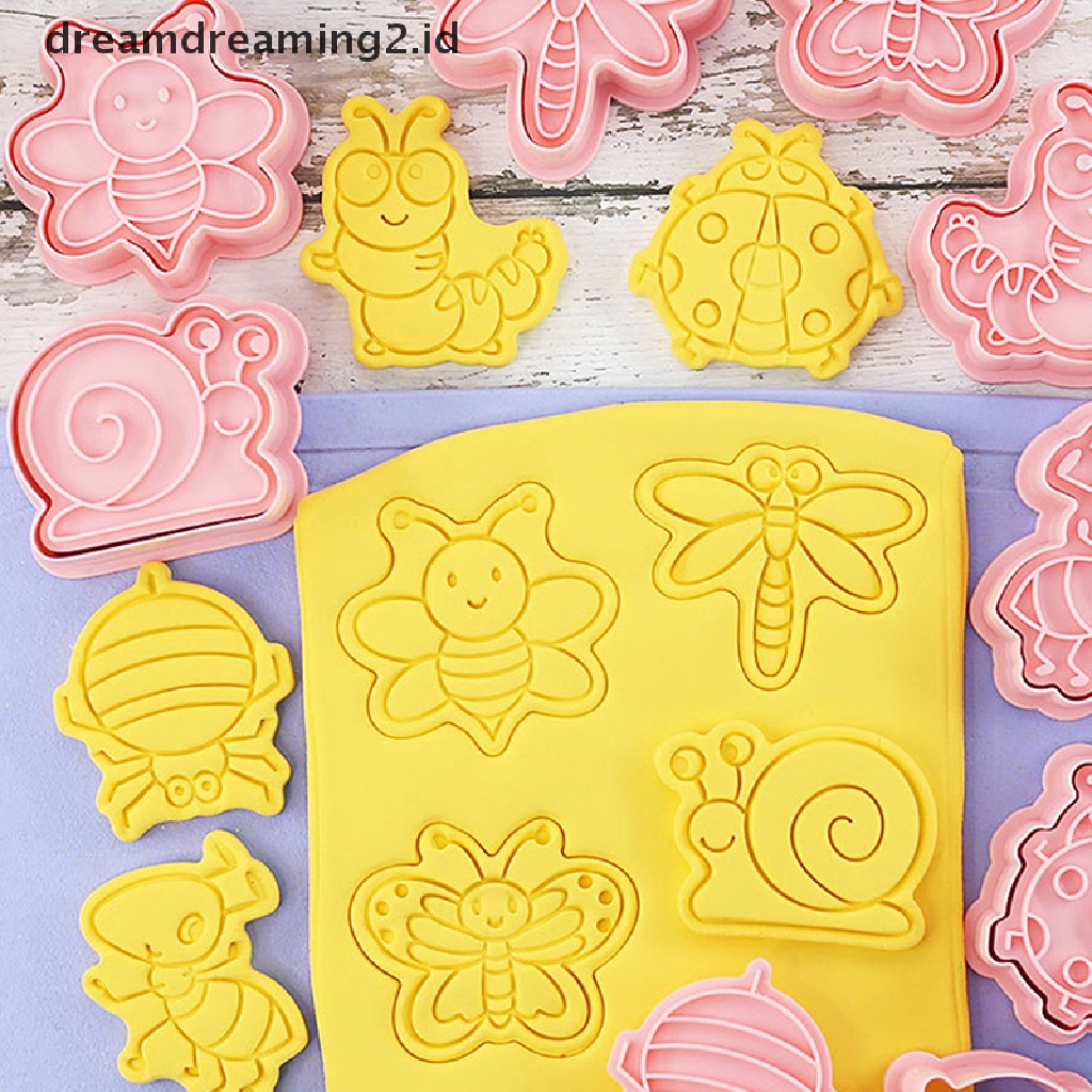 (hot) 8 Pcs/set Hewan Hutan Gajah Singa 3D Kartun Cookie Cetakan Biskuit Cutter Perangko Lebah Kupu-Kupu DIY Fondant Plunger Kue Alat Dapur Baking Pastry Bakeware Perlengkapan//