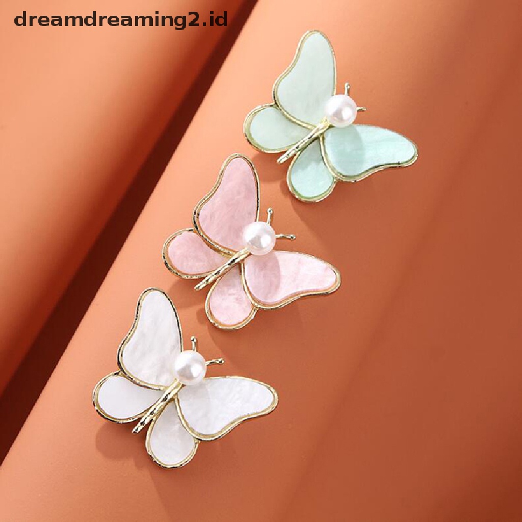 (hot) Fashion Shiny Pearl Butterfly Bros Pin Serangga Wanita Perjamuan Pernikahan Perhiasan//