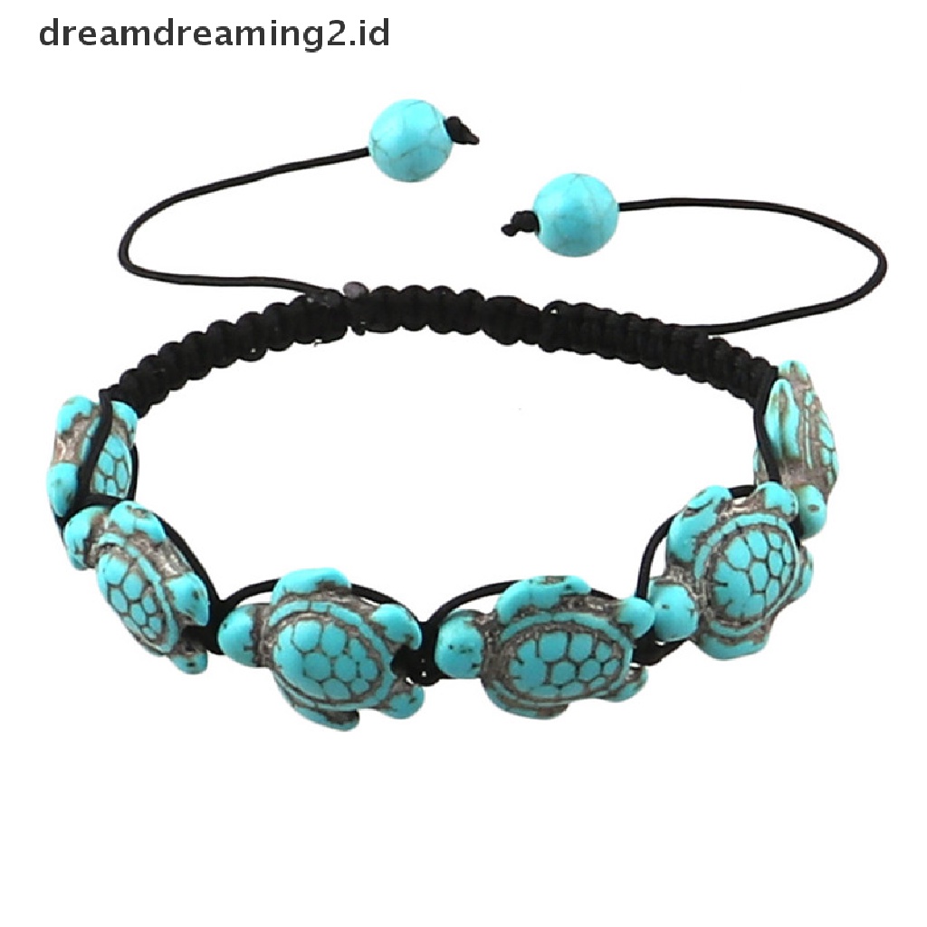 (hot) Vintage Bohemia Bangle Turquoise Turtle Adjustable Braided Rope Gelang Perhiasan//