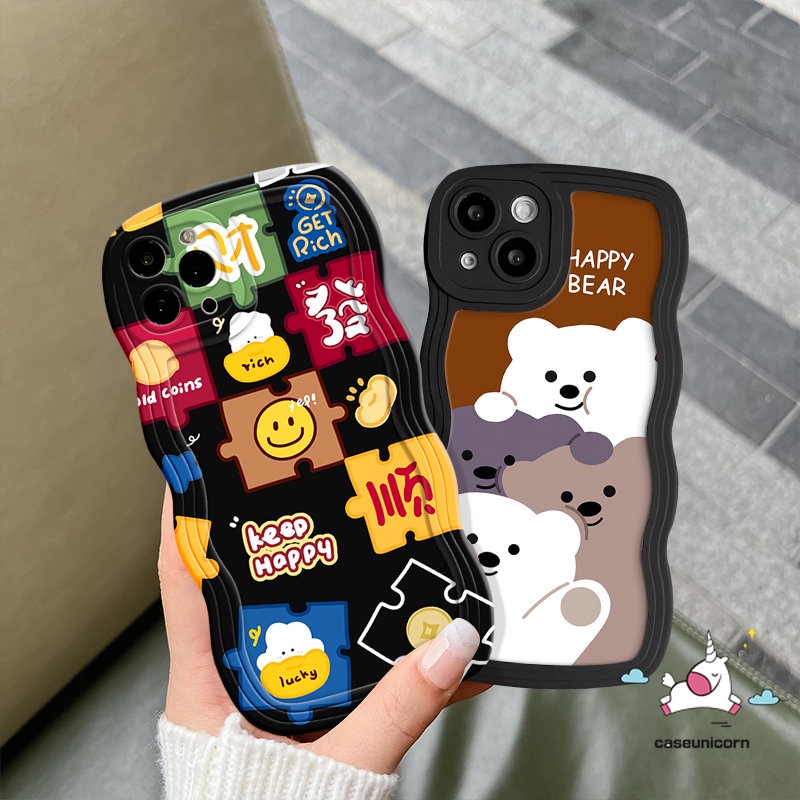 Redmi Note10 11 11Pro 10s 11s 8 9 9s 10Pro Redmi 12C 10 9A 10A A1 9 10C 9T A1+9C POCO X3 NFC Pro M3 Mi 11T Pro Creative The Puzzle Pattern Beruang Lucu Wavy Edge Cartoon Soft Sarung