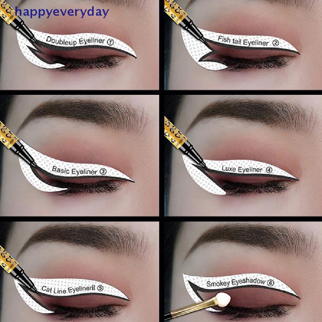 [happy] 48pcs Eyeliner Stencils Stiker Template Makeup Mata Kartu 12gaya Non-Woven [ID]