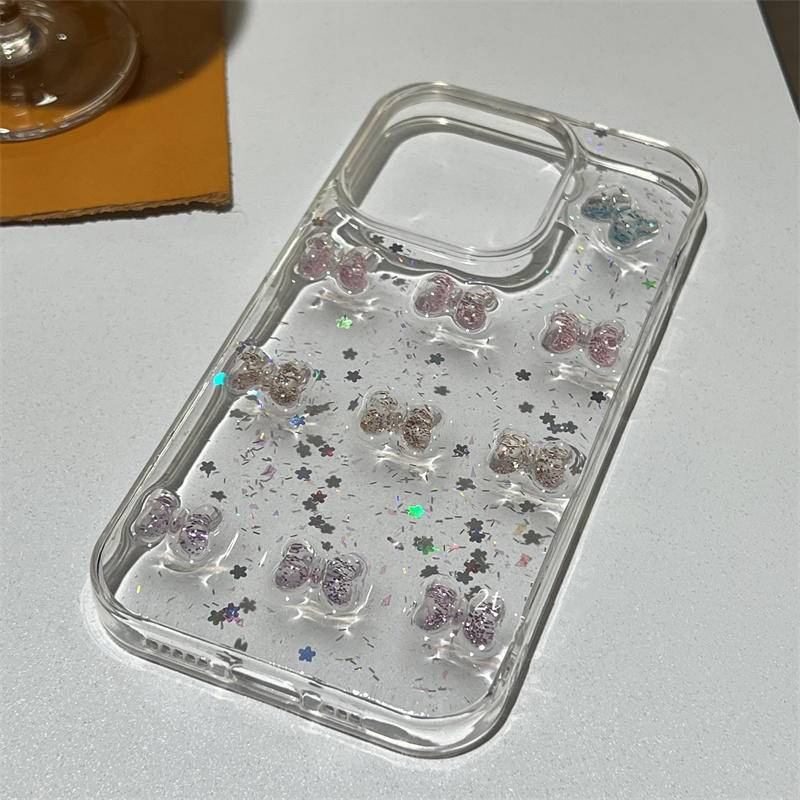 Casing 3D Permen Warna Bow Glitter Sequin Mewah Untuk Iphone14 13 12 11 Pro MAX Plus Mini Bling Lembut Bening Cover Untuk iPhone X XS MAX XR 7 8 Plus SE 2022 2020 14Plus 13Mini 12Mini