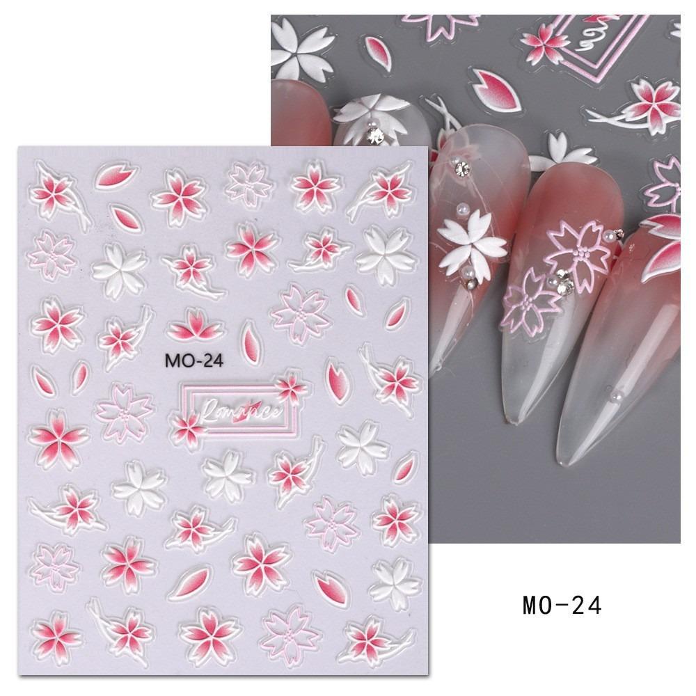 Agustinina Bunga Stiker Kuku Fashion Musim Semi Daun Gaya Jepang Cherry Blossom Self Adhesive Nail Dekorasi