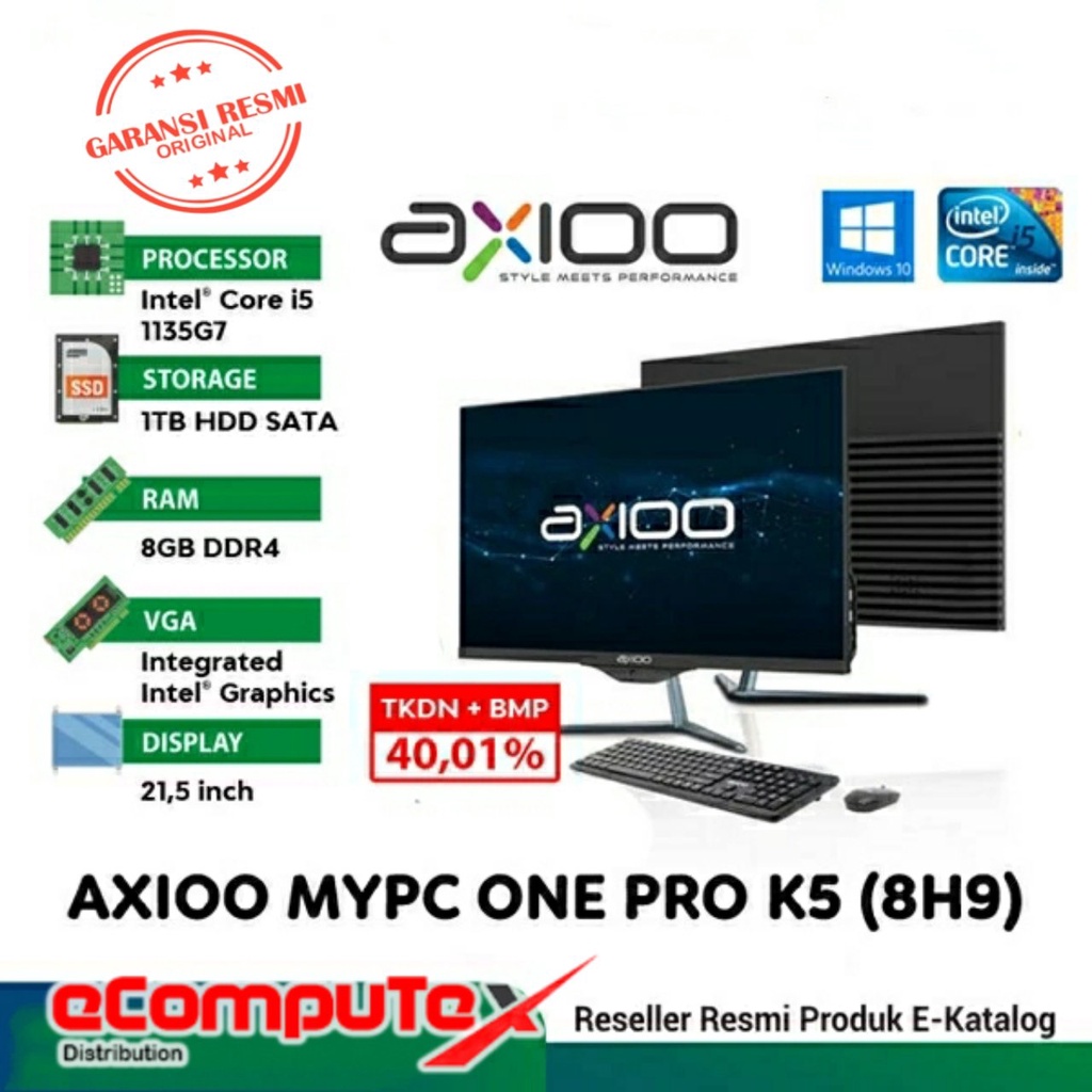 PC AIO AXIOO MYPC ONE PRO K5 (8H9) i5 RAM 8GB 1TB HDD 21.5&quot;FHD TKDN GARANSI RESMI