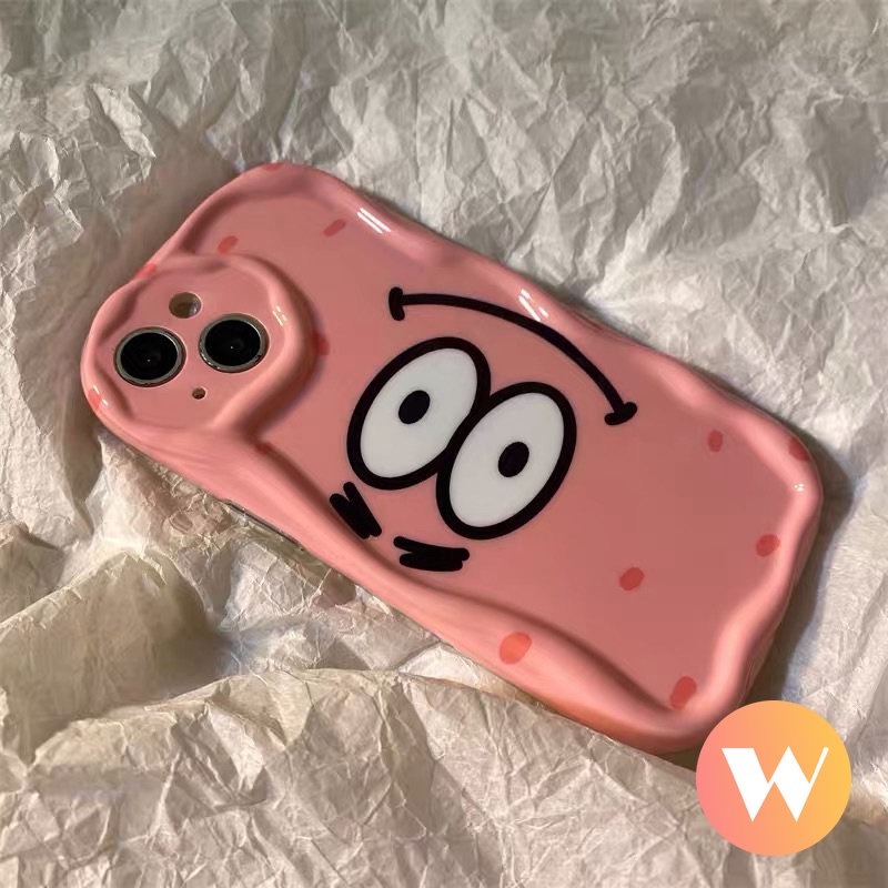 IPHONE Casing Glossy Tepi Melengkung Bergelombang 3D Kompatibel Untuk Iphone11 13 12 14 Pro Max 7Plus XR 6 7 6s 8 Plus X XS Max SE 2020 Kartun Lucu SpongeBob Patrick Star Shockproof Airbag Soft Cover