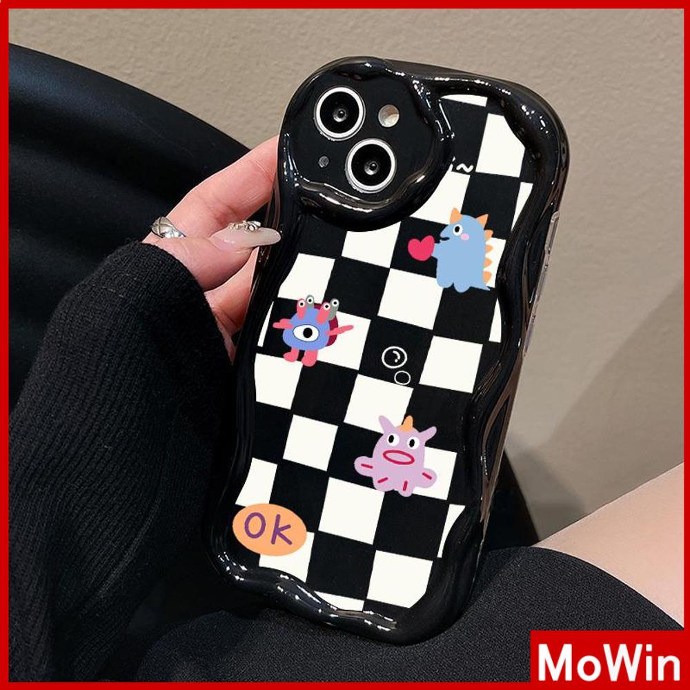 For iPhone 14 Pro Max iPhone Case 3D Curved Edge Wave Glossy Black TPU Airbag Shockproof Camera Cover Monster Smiley Compatible with iPhone 13 Pro max 12 Pro Max 11 xr xs max 7Plus