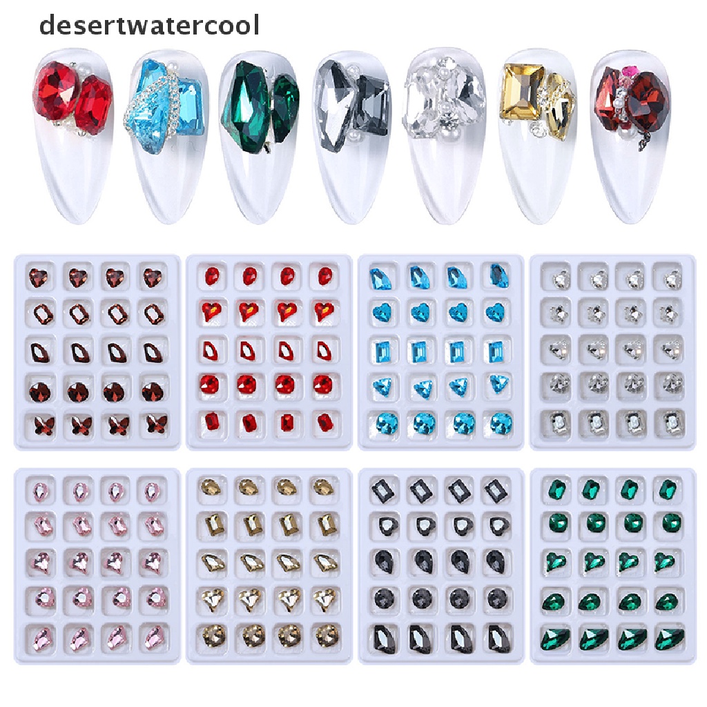 Deid 20PCS 3D Nail Art Rhinestones Kristal Batu Warna-Warni Tips Dekorasi DIY Martijn