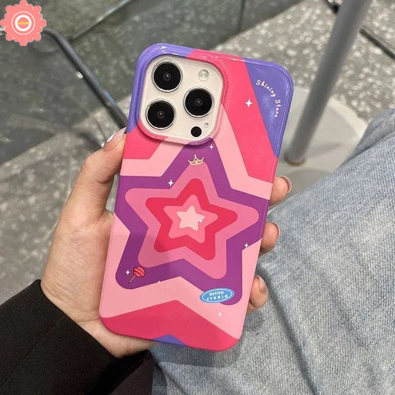 Case Kompatibel Untuk IPhone Xr7 8 Plus 11 14 12 13 Pro Max X XS Max SE 2020 Bintang Kartun Lucu Fashion Art Gradasi Motif Warna-Warni Shockproof Glossy Candy Phone TPU Soft Cover