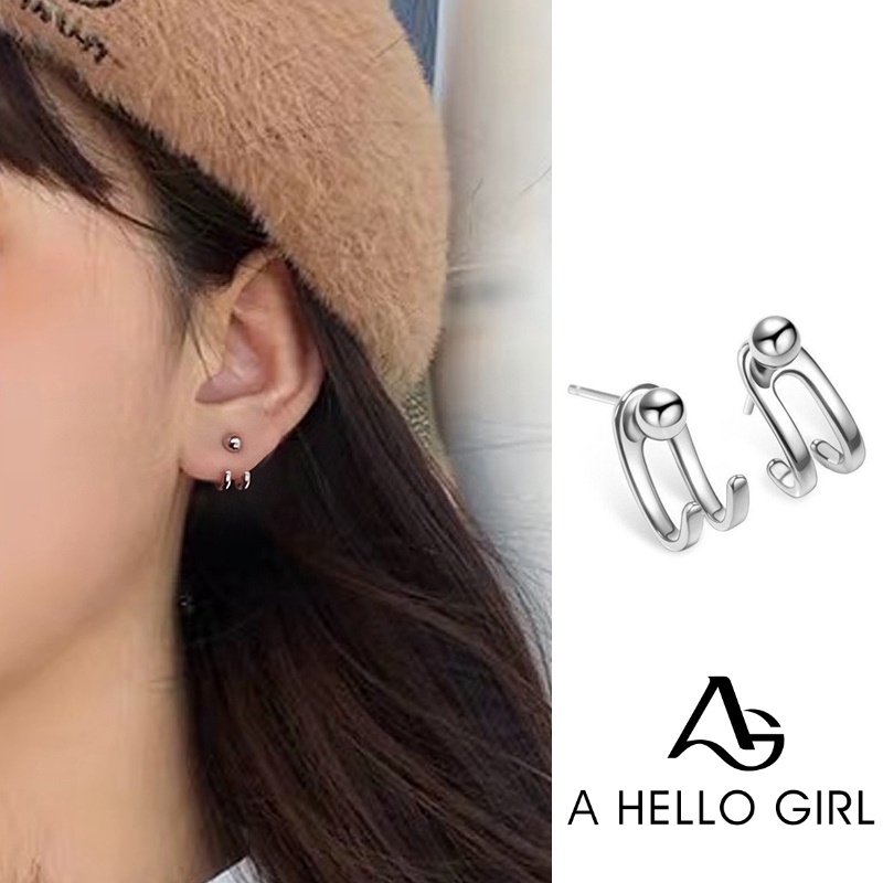 Anting Tusuk Bentuk Bulat Geometris Bahan Metal Warna Silver Untuk Wanita