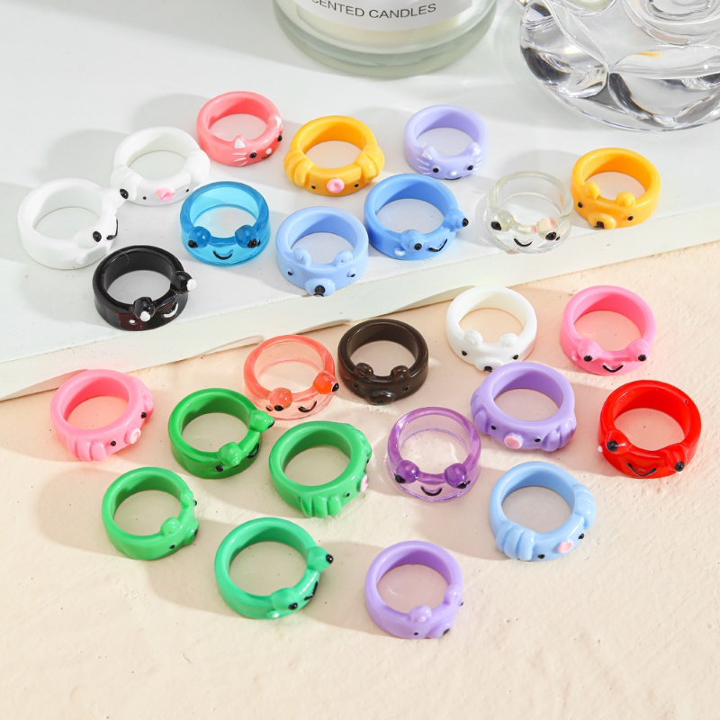 Kami Bunga Trendi Warna Pelangi Resin Bercahaya Cincin Kodok Untuk Wanita Gadis Cowok Anak Lucu Hewan Buku Jari Cincin Liburan Musim Panas Pantai Jari Perhiasan Aksesoris