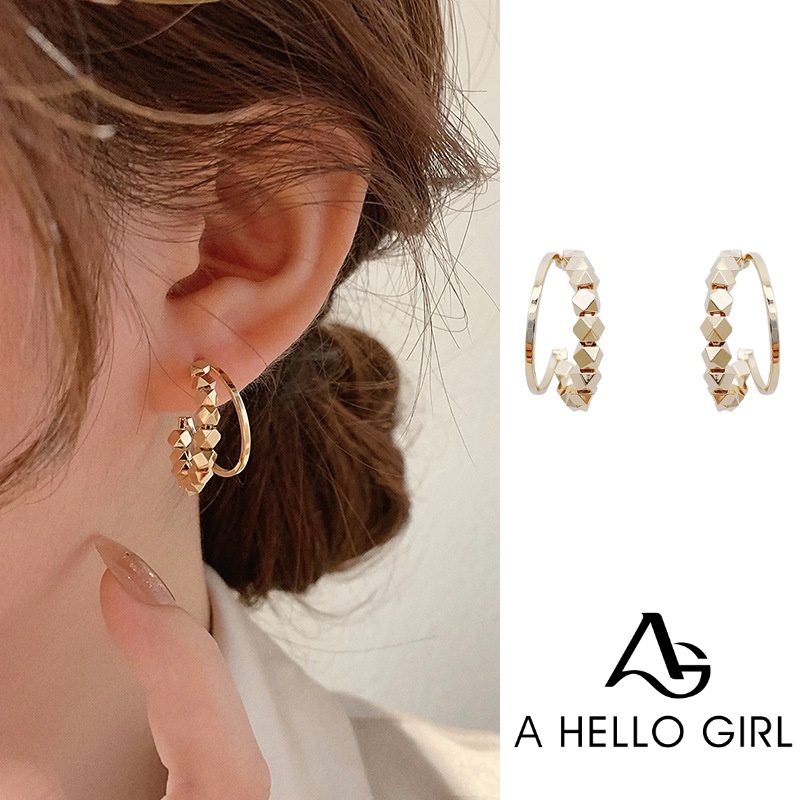 Anting Tusuk Bahan Metal Silver S925 Bentuk Geometris Warna Emas Untuk Wanita