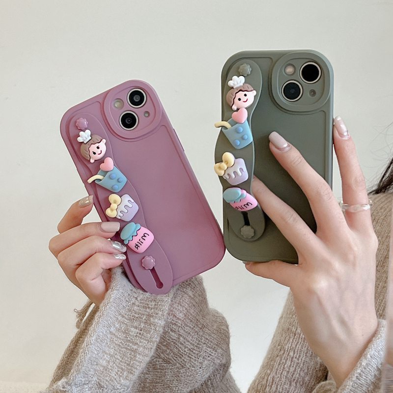 IPHONE Gelang Boneka Cewek Susu Minuman Lucu Support Soft Case HP iP Iphone6 6S 78 14+Plus SE 2020 X XS XR 11 12 13 Pro Max Woman FTD Casing Apple