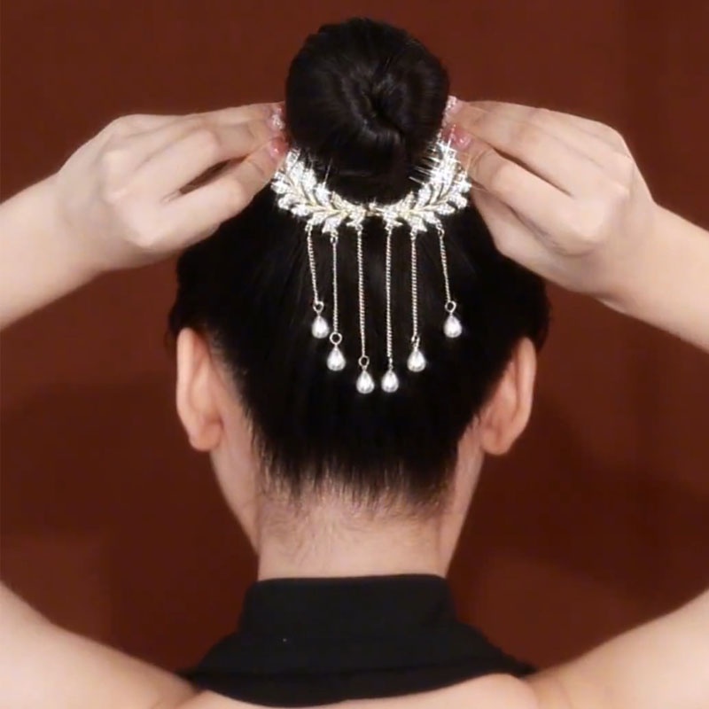 Alloy Berlian Imitasi Bunga Jepit Rambut Rumbai Manik-Manik Ponytail Hair Clip Aksesoris Rambut Wanita