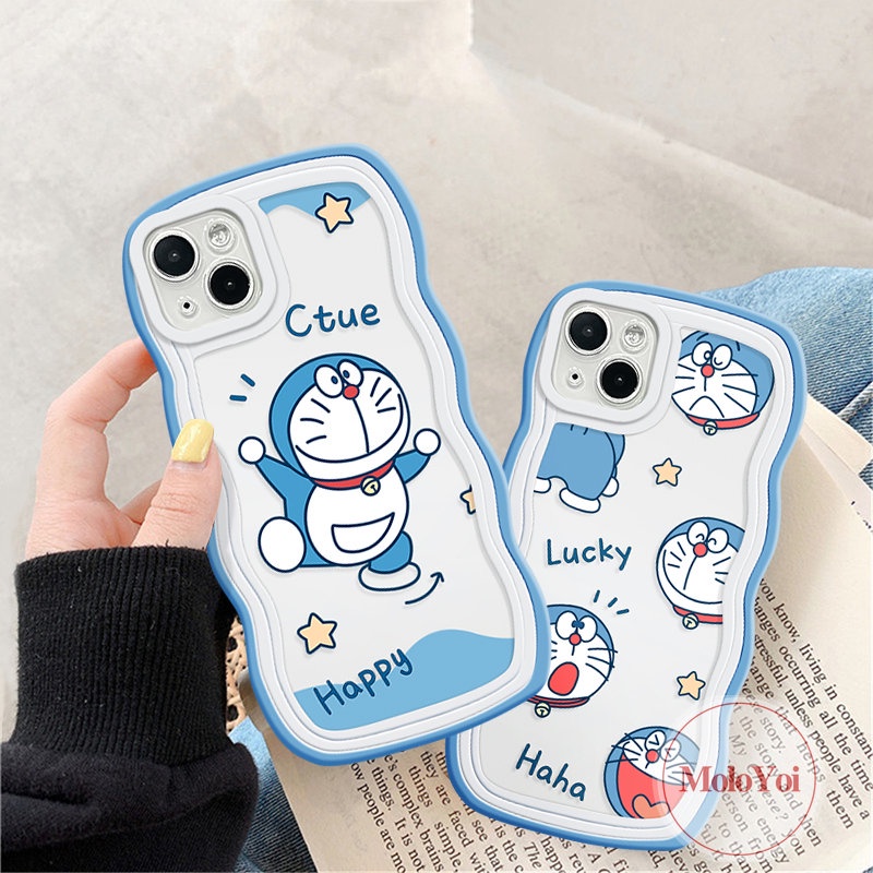 Kompatibel Untuk iPhone 7Plus XR 11 12 14 13 Pro Max X XS Max 7-6s 8 6 14 Plus SE 2020 Soft Tpu Lovely Cat Kartun Doraemon Case Soft Tpu Wavy Edge Back Cover