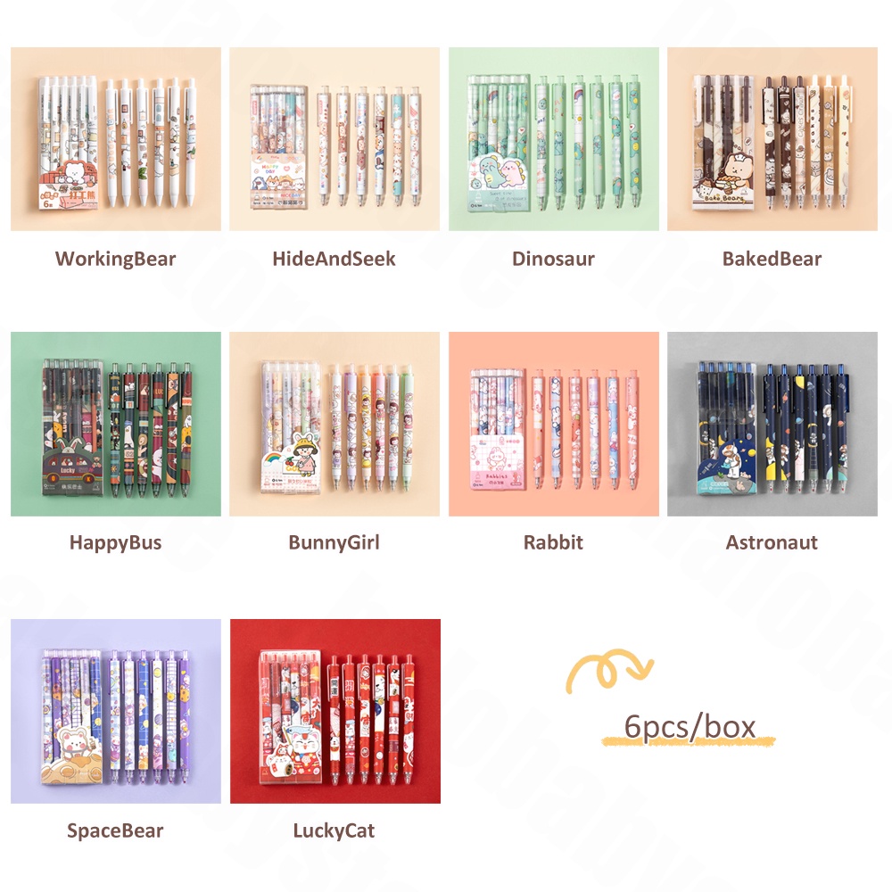 Halobaby 6pcs pen gel mekanik/pulpen gel mekanik lucu/ballpoint mekanik 0.5mm