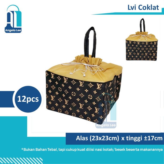 

TERBARU 2023 12pcs Tas Kain Serut Motif Batik untuk 2box Nasi Kotak 22x22 Syukuran - LVi Coklat
