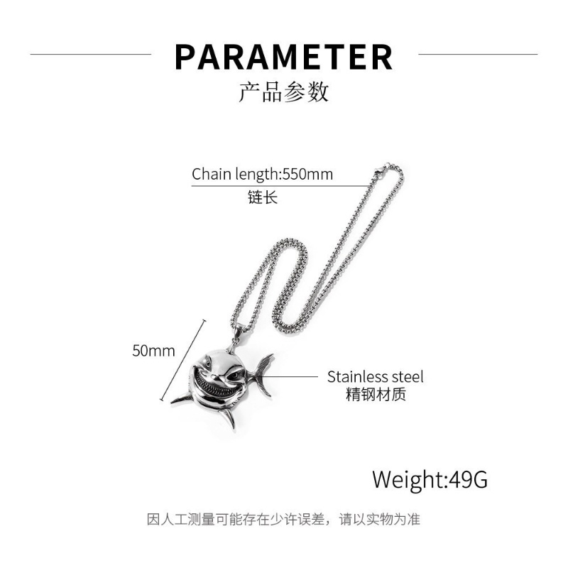 [Z H Perhiasan] Vintage Hiu Hip Hop Liontin Fashion Pria Dan Wanita Anti Karat Kalung Punk Pesta Rock Baja Titanium Perhiasan Aksesoris