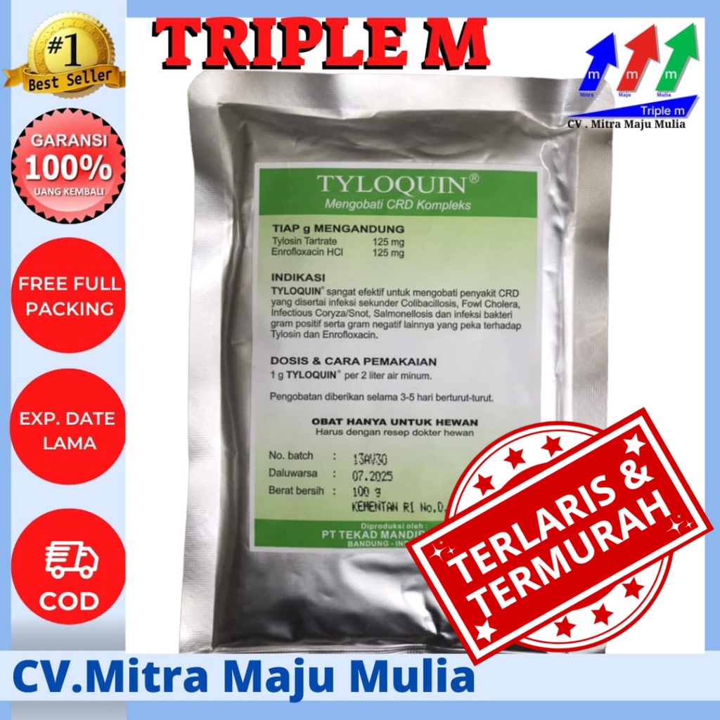 Tyloquin 100 gram CRD Kompleks - Obat Saluran Pernafasan Pencernaan dan Kemih Ayam