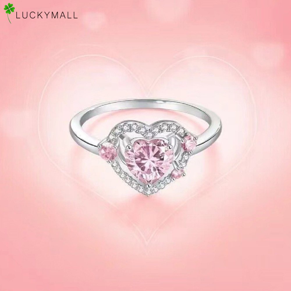 Cincin Hati Batu Permata Merah Muda Mewah Untuk Wanita Fashion Zirkon Jari Cincin Aksesoris Perhiasan