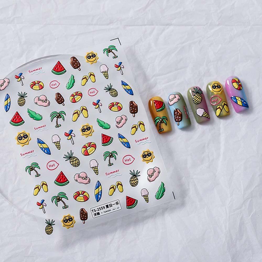 [Elegan] Kartun Stiker Kuku Fashion Perekat Diri Buah Kitty Kucing Strawberry Peaches Dekorasi Kuku