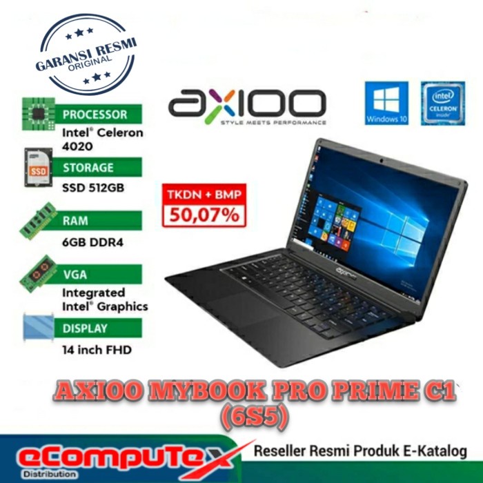 LAPTOP AXIOO MYBOOK PRIME C1 (6S5) N4020 6GB 512GB 14&quot;HD TKDN GARANSI RESMI