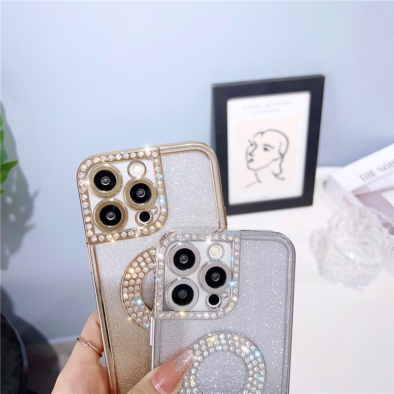 IPHONE Soft Case Pelapisan Berlian Mewah Bahan Kertas Gradasi Glitter Untuk Iphone14 13 12 11 Pro Max