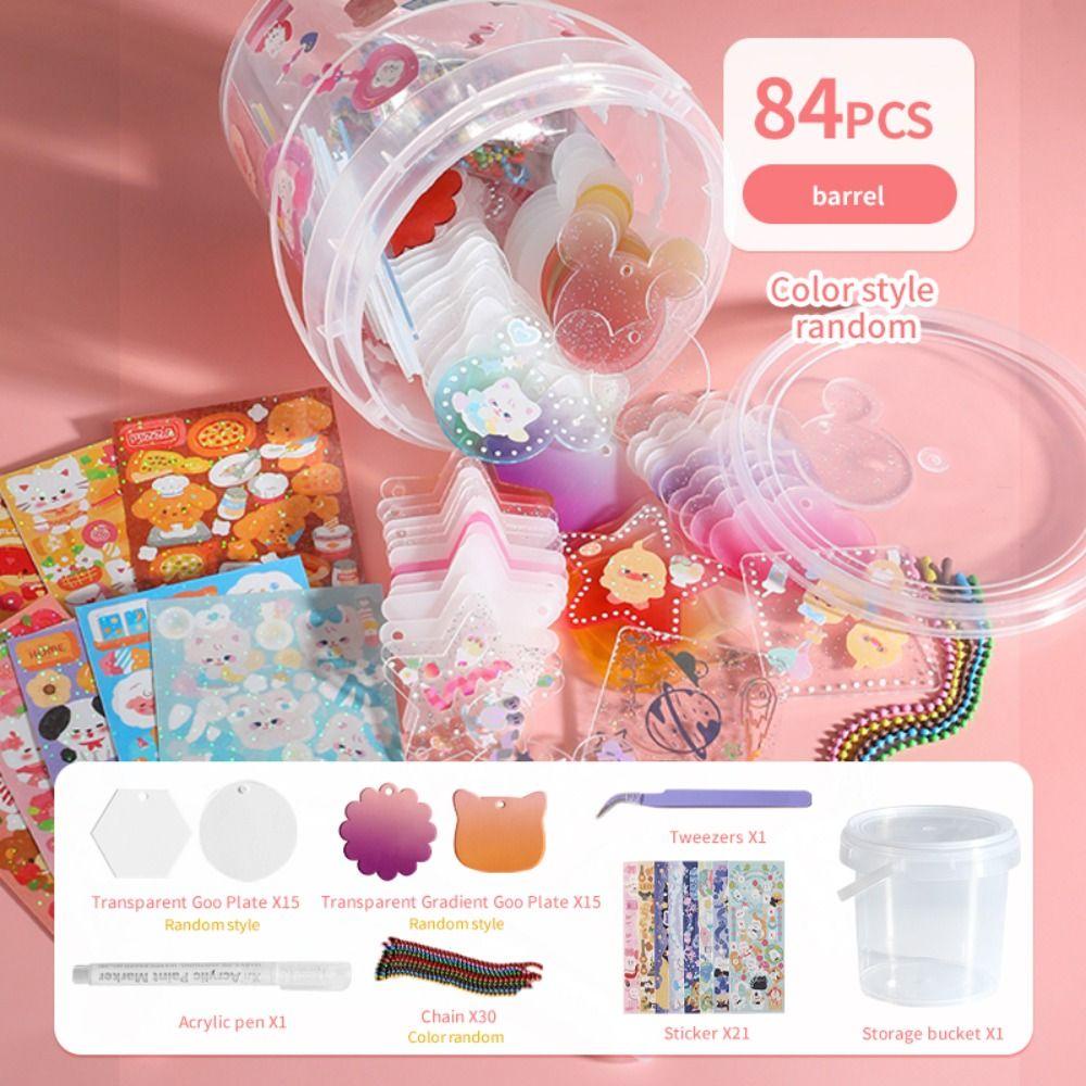 NEEDWAY Goo Kartu Stiker Set Gantungan Kunci Hadiah Anak Handmake Lengkap Kotak Penyimpanan Kartun Perlengkapan Sekolah Homemade DIY Scrapbooking