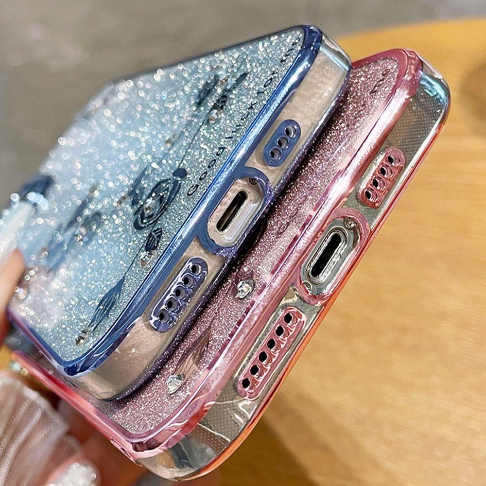 POPULAR Untuk 14pro Max Case Flower Pretty Purple Gilter Sparkly Bling Heavy Duty