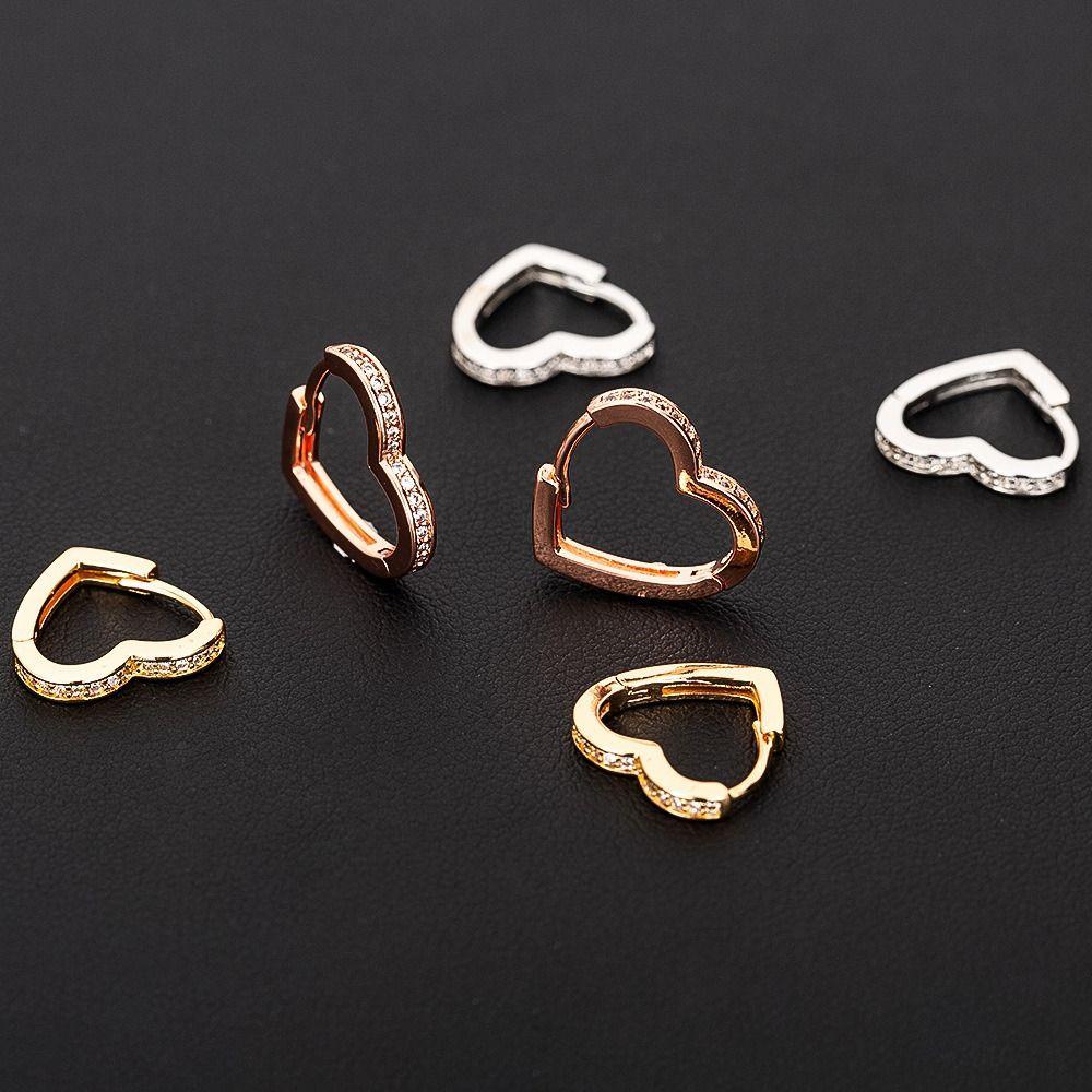 Anting Nanas Fashion Wanita Perempuan Indah Kristal Jantung Hoop Stud