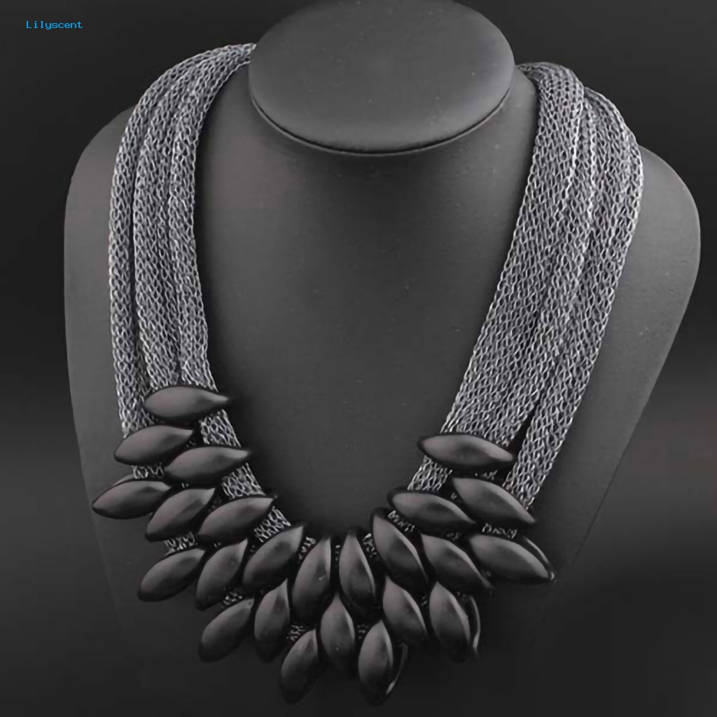 Lilyscent Alloy Fashion Kalung Untuk Perjamuan Daun Liontin Statement Choker Necklace Pengerjaan Halus